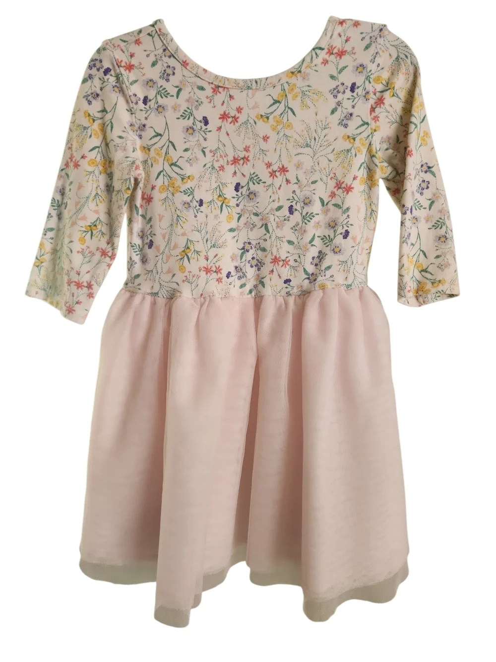 Floral Tulle Dress Size 3T Cris Cross Back Pink Lined
